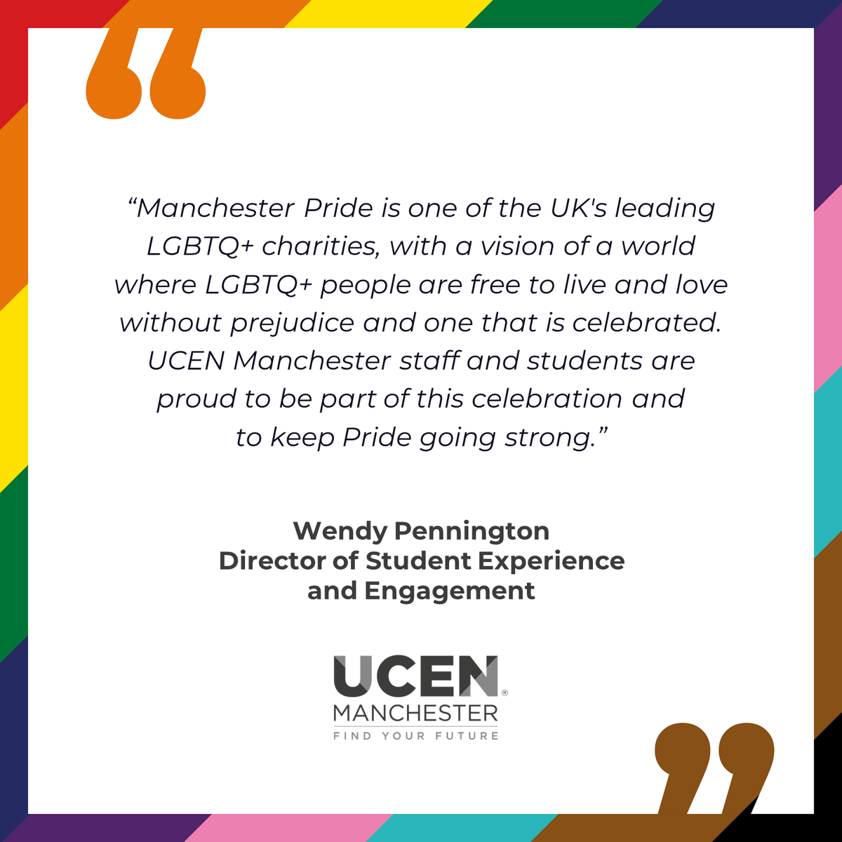 ucenmcr's tweet image. We’re glad to be able to provide an #ExclusivelyInclusive environment where students can be themselves.

Wendy Pennington, Director of Student Experience and Engagement, tells us how proud she is that UCEN Manchester is part of the Manchester Pride celebrations.   

#PrideMonth
