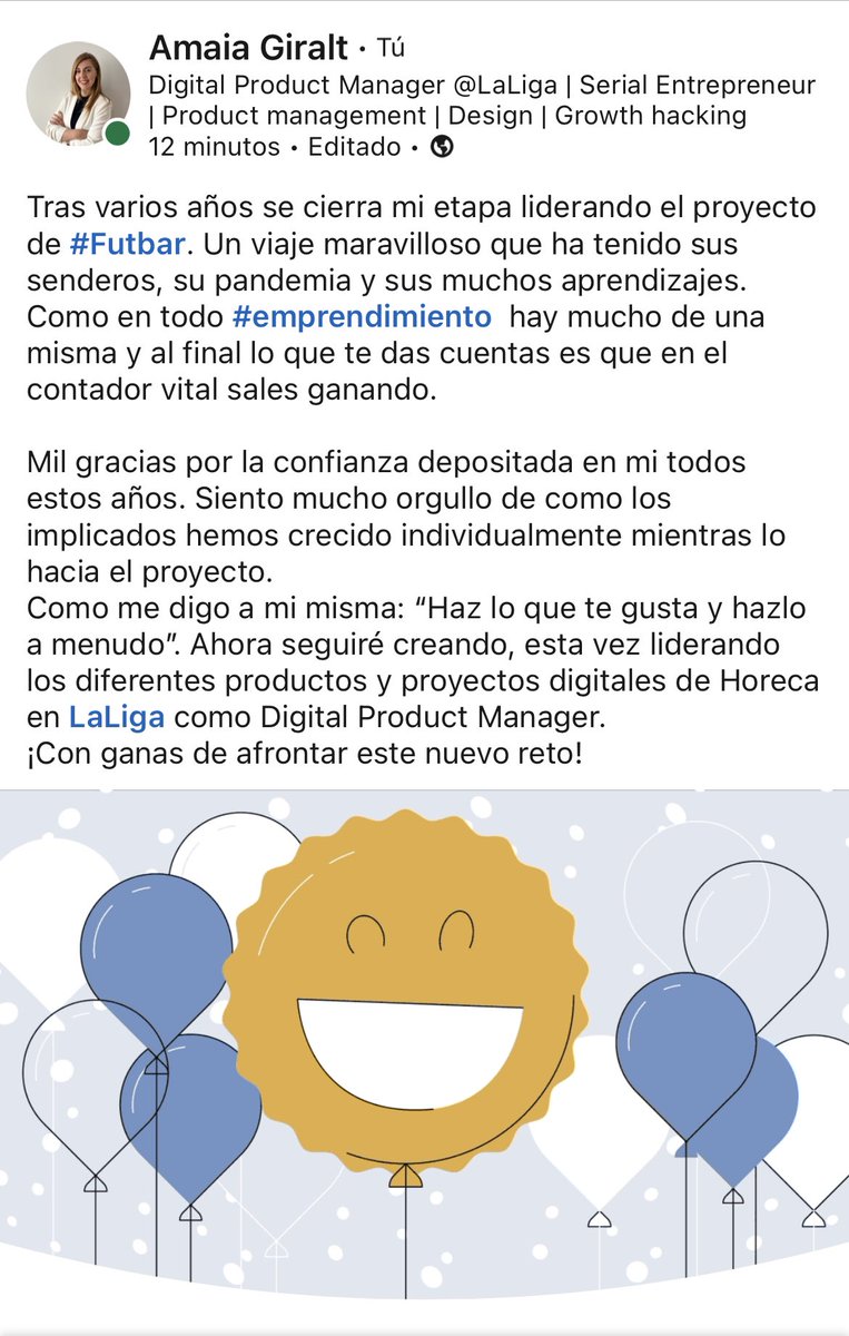 Como dice el meme…”Se vienen cositas”Cierro una intensa y maravillosa etapa como Fundadora y Head of product en <a href="/futbar/">Futbar</a> para comenzar en <a href="/LaLiga/">LALIGA</a> #NuevoReto #DigitalProductManager