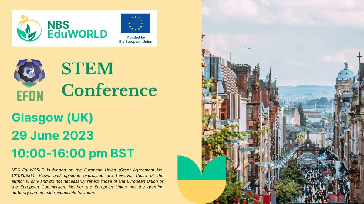 Join us on June 29 for an exciting #STEM Conference in Glasgow, hosted by our partner @EFDN_tweets. Engage in panel discussions and interactive workshops on STEM and #Naturebasedsolutions. Don't miss out! Register today: bit.ly/42MFQgl #Morethanfootball #NBSeduWORLD