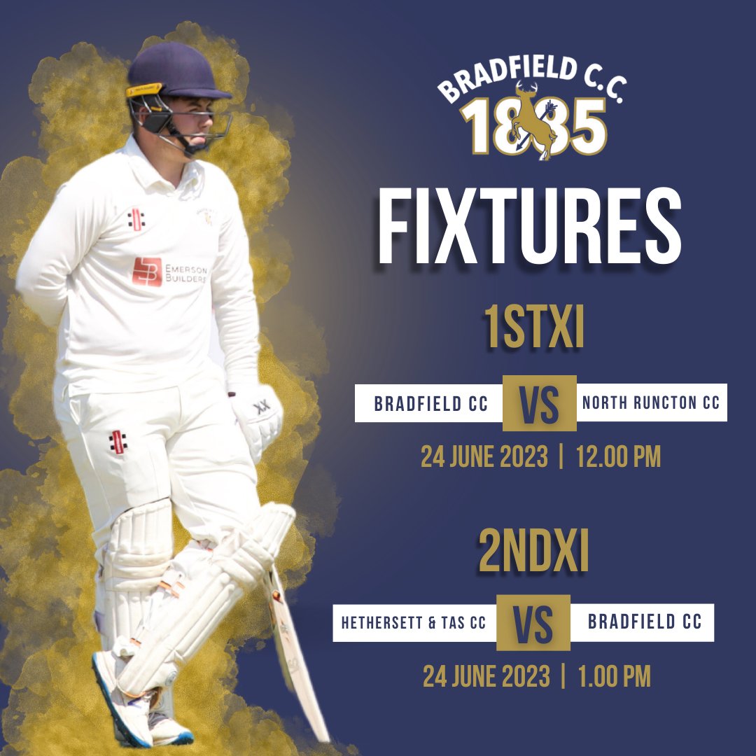BradfieldCC1885's tweet photo. 🏏 Fixtures - Week 9 🏏

1stXI vs @NorthRunctonCC (H)
2ndXI vs @htvcc (A)

#fixtures #weeknine #season2023 #1stXI #premierleague #2ndXI #divisionfour #norfolkcricket #bradfieldcc https://t.co/RY7WJTfOHB