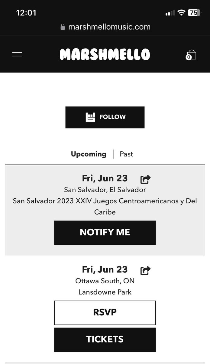 bemar16's tweet photo. @Omnionn @LaRodriguezCJ No parece como usted dice mi estimado, acá está la página oficial del artista y algo no cuadra, dice en El Salvador Notify Me y en Canadá el mismo día dice Ticket https://t.co/xeMV35Pjic