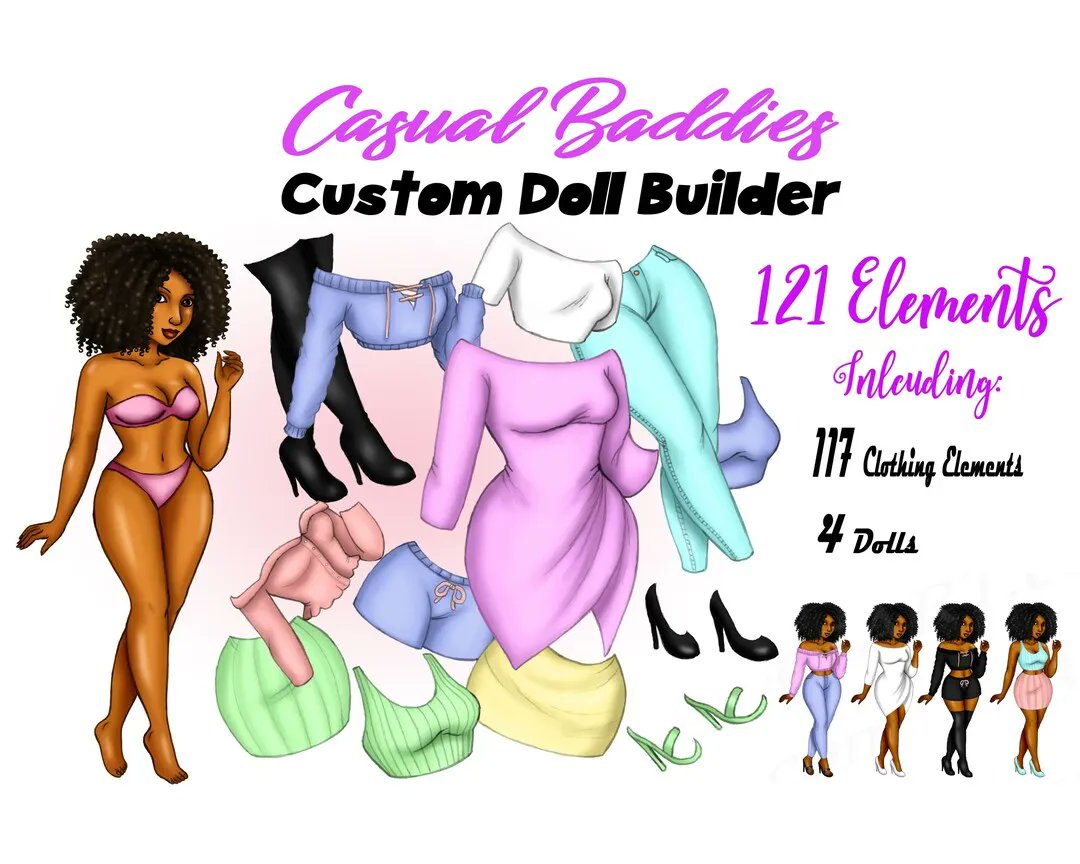 Casual Dress Up Dolls Clipart Paper Doll Sublimation Download by I365art 👚 👙 👡 buff.ly/3bKeZg6