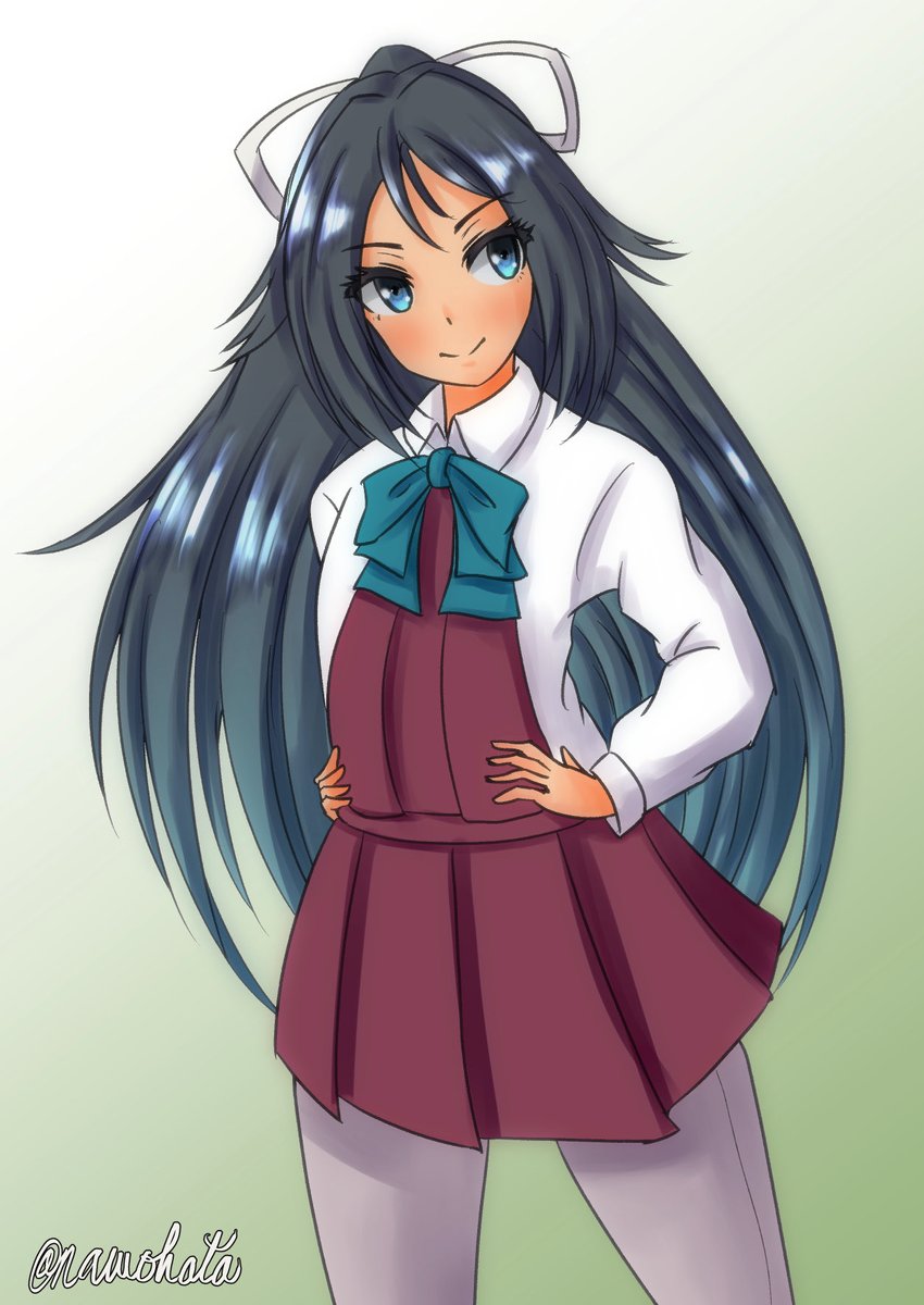 katsuragi (kancolle) 1girl cosplay solo long hair white ribbon black hair pantyhose  illustration images