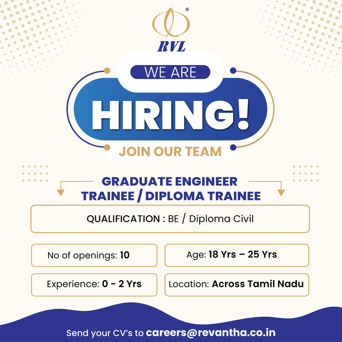 revantha_rvl's tweet photo. Job Opening: Graduate Engineer Trainee / Diploma in Civil Engineering

Are you a passionate and ambitious individual looking to kick-start your career in the field of Civil Engineering? 

#CivilEngineeringJobs #GraduateEngineerTrainee #DiplomaCivil #JobOpportunity #RVL https://t.co/9cVGMsvqxq