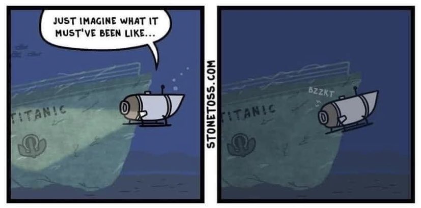 wokeflix's tweet photo. Billionaires aren’t all that smart. 
What a terrible story. 

#titanic #oceangate https://t.co/9LtjY4ly6e