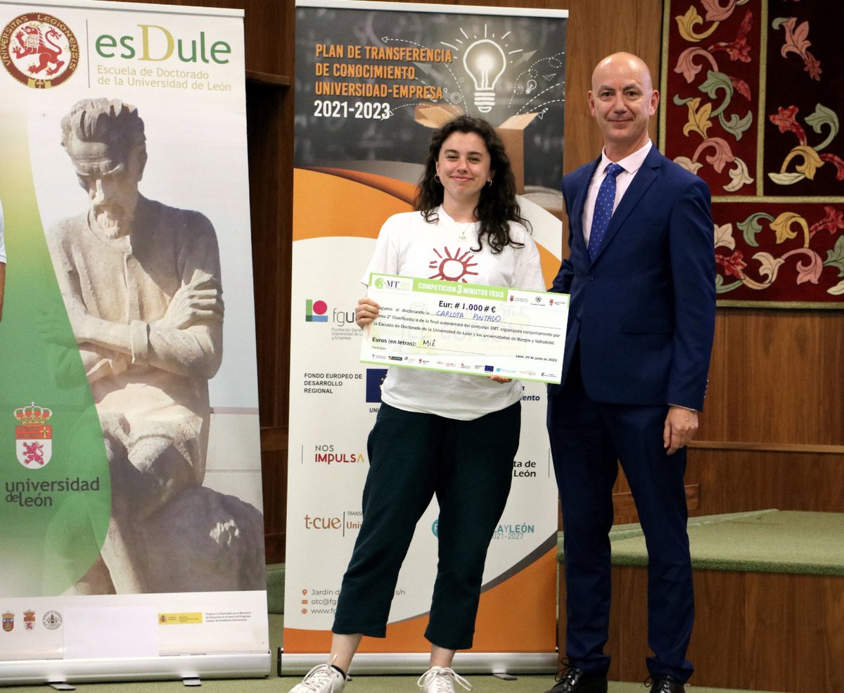 unileon's tweet photo. ¡Ganadores del concurso #3MT! María Juárez #Unileon 1º premio con "La pandemia silenciosa, ¿está la solución en lo diminuto?". Carlota Pintado @UBUinvestiga 2º premio con "A falta de pan, buenas son tortas" y Joaquín Anatol @UVa_es 3º premio con "Reparar corazones, salvar vidas" https://t.co/hppko3c7LF