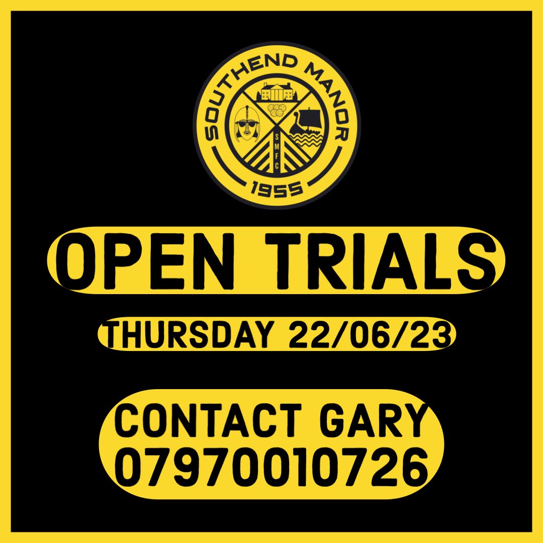 🟡⚫️OPEN TRIALS TONIGHT⚫️🟡 Open trials Thursday 22/06/23 - TONIGHT Contact 1st Team Manager Message 📲 07970010726 #opentrials #freeagents #upthemanor #squadbooster @purelyplayers @FreeAgentsFC @EssexFootyScout @ThurlowNunnFL