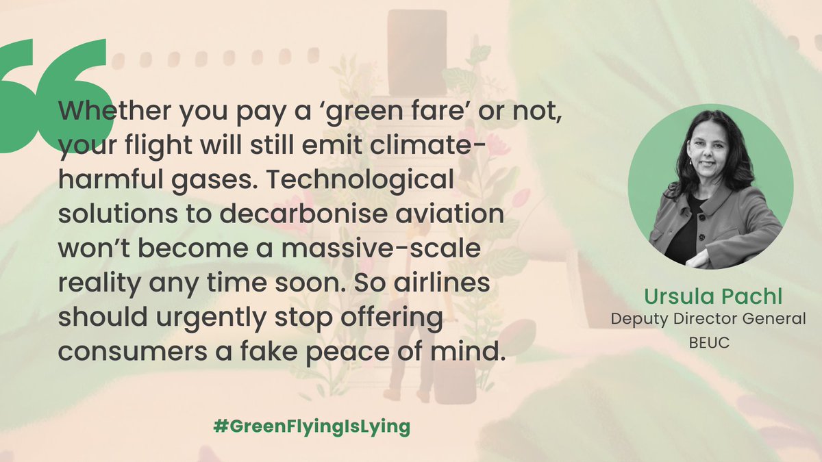 So what are we asking European and national authorities to do?
🔎investigate the 17 airlines - and the entire sector
💶Request airlines to reimburse customers they charged extra ‘green’ fares based on misleading claims.
More on our webpage: beuc.eu/green-flying