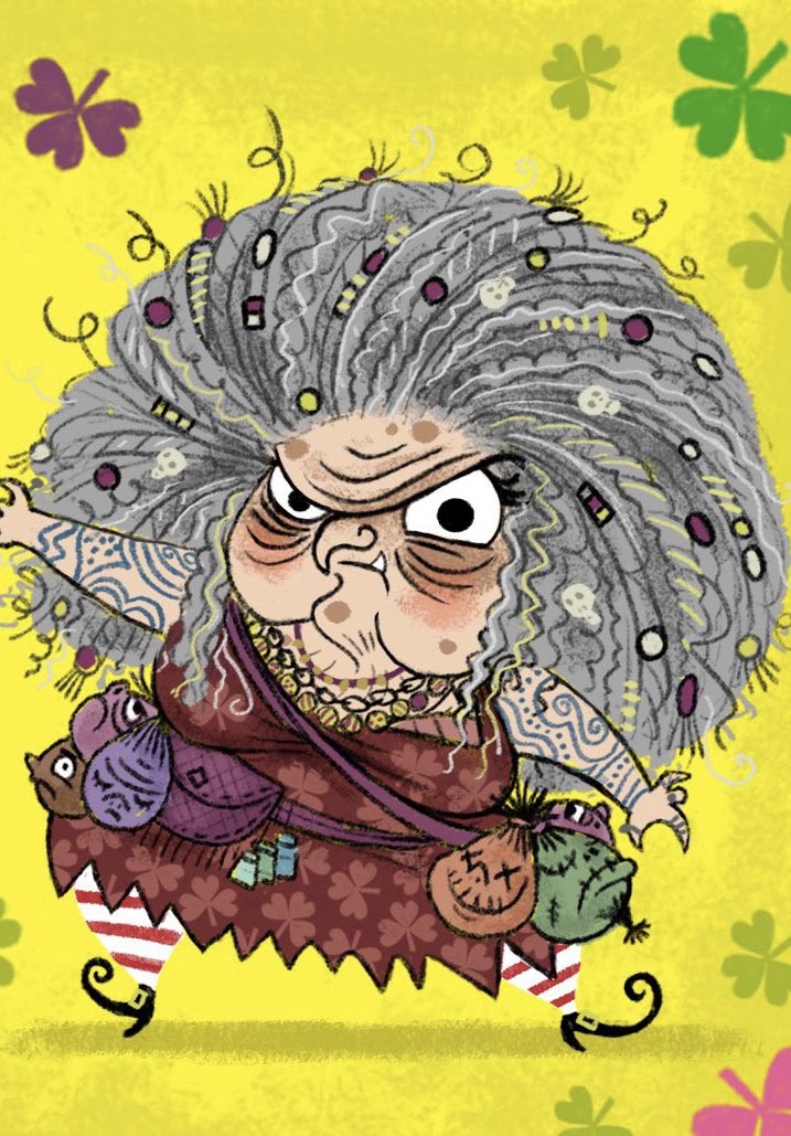 sbutlerbooks's tweet photo. For #PrideMonth2023 I’m hooting about #LGBTQ characters in my books.

Here’s Maudlin Maloney. A good-hearted, but very grumpy leprechaun who turned all her ex-wives into chickens! My FAVOURITE character from the #NothingToSeeHereHotel series❤️🧡💛💚💙💜
(Artwork by Steven Lenton) https://t.co/WbQ9YsvKha