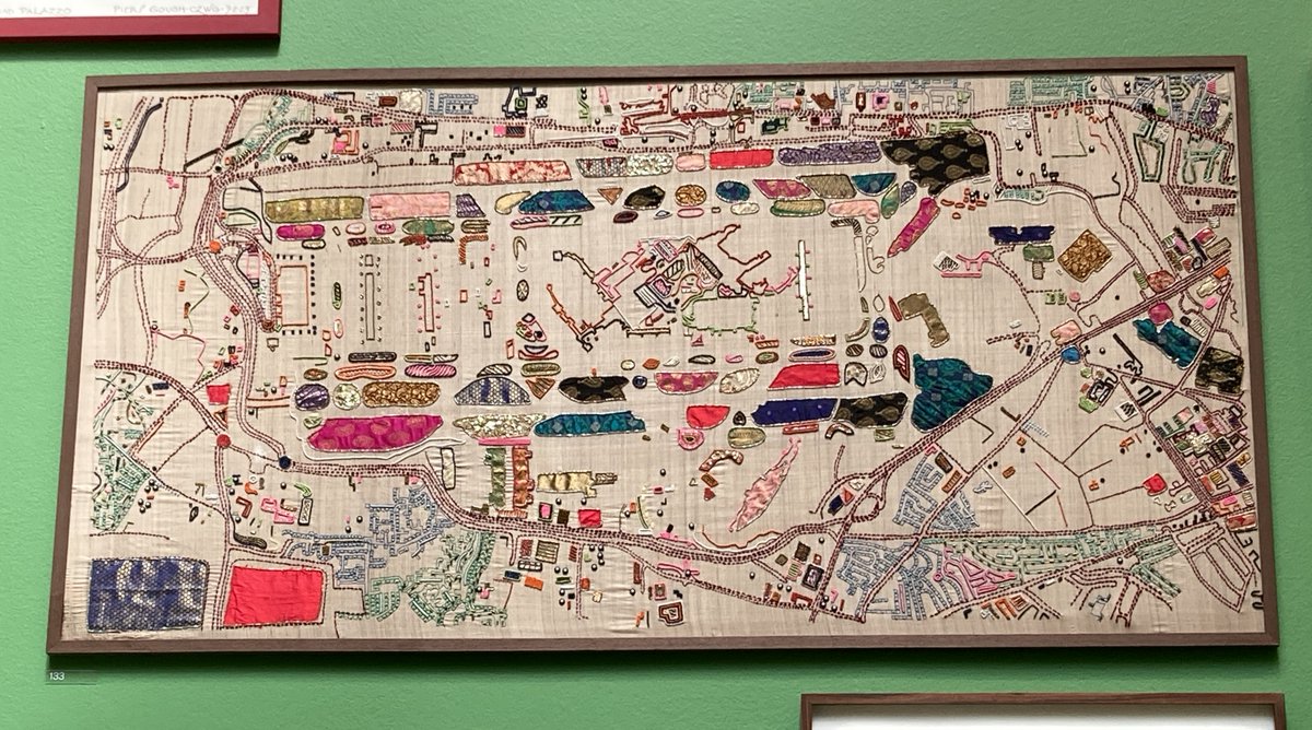 A fascinating piece of embroidered and patched 'mapping', seen at the Royal Academy Summer Show yesterday in Piccadilly, London. This piece is by Ben Stringer and it's called 'Heathrow Embroidered'. #RoyalAcademy2023