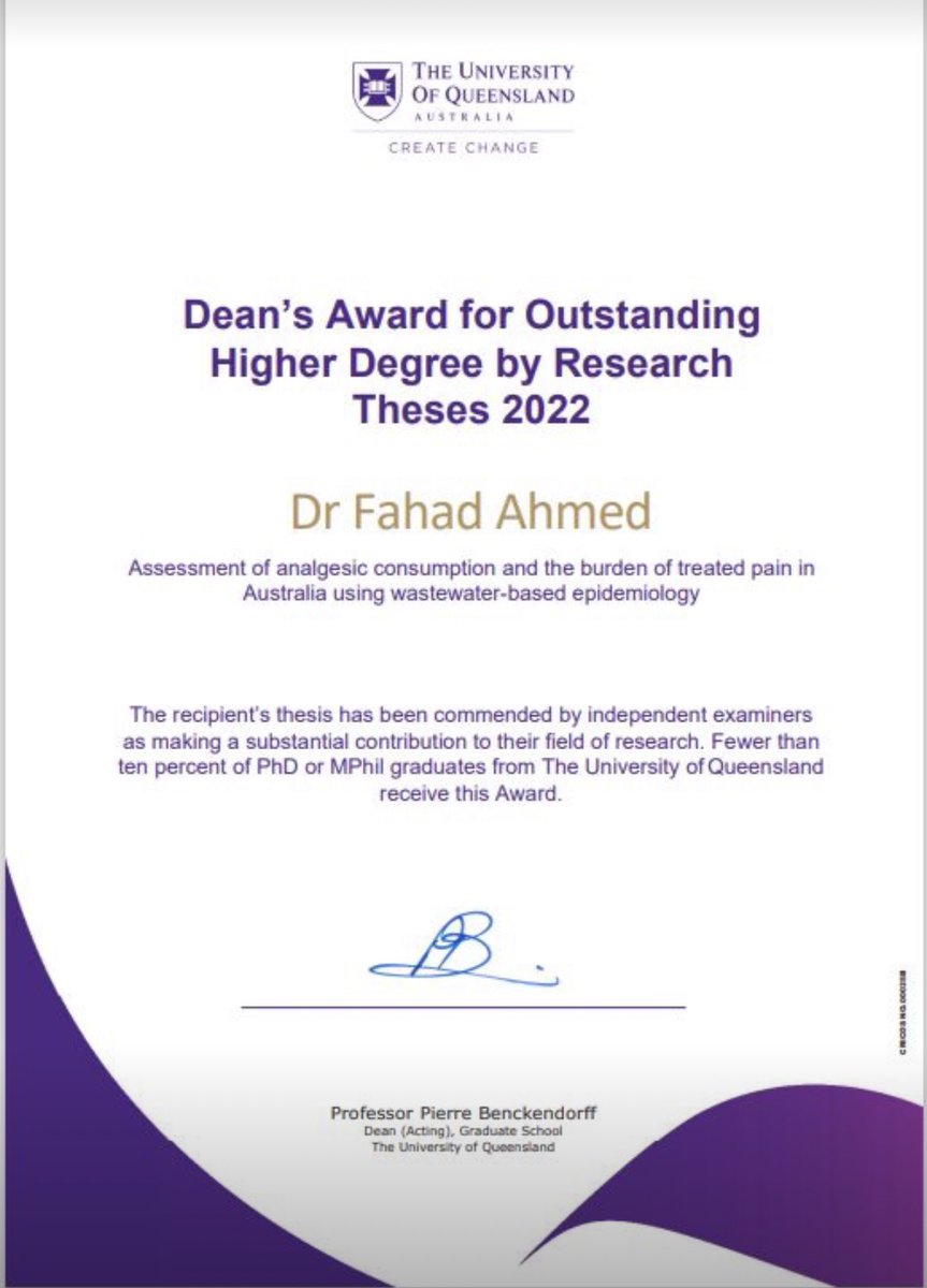 Congratulations to new @ResearchRMIT postdoc @ahmedfahad_UQ who just joined us from @UQscience & just won the Deans Award for an Outstanding Higher Degree by Research thesis for his work on #wastewater based #epidemiology. Congratulations Fahad! #ozchem