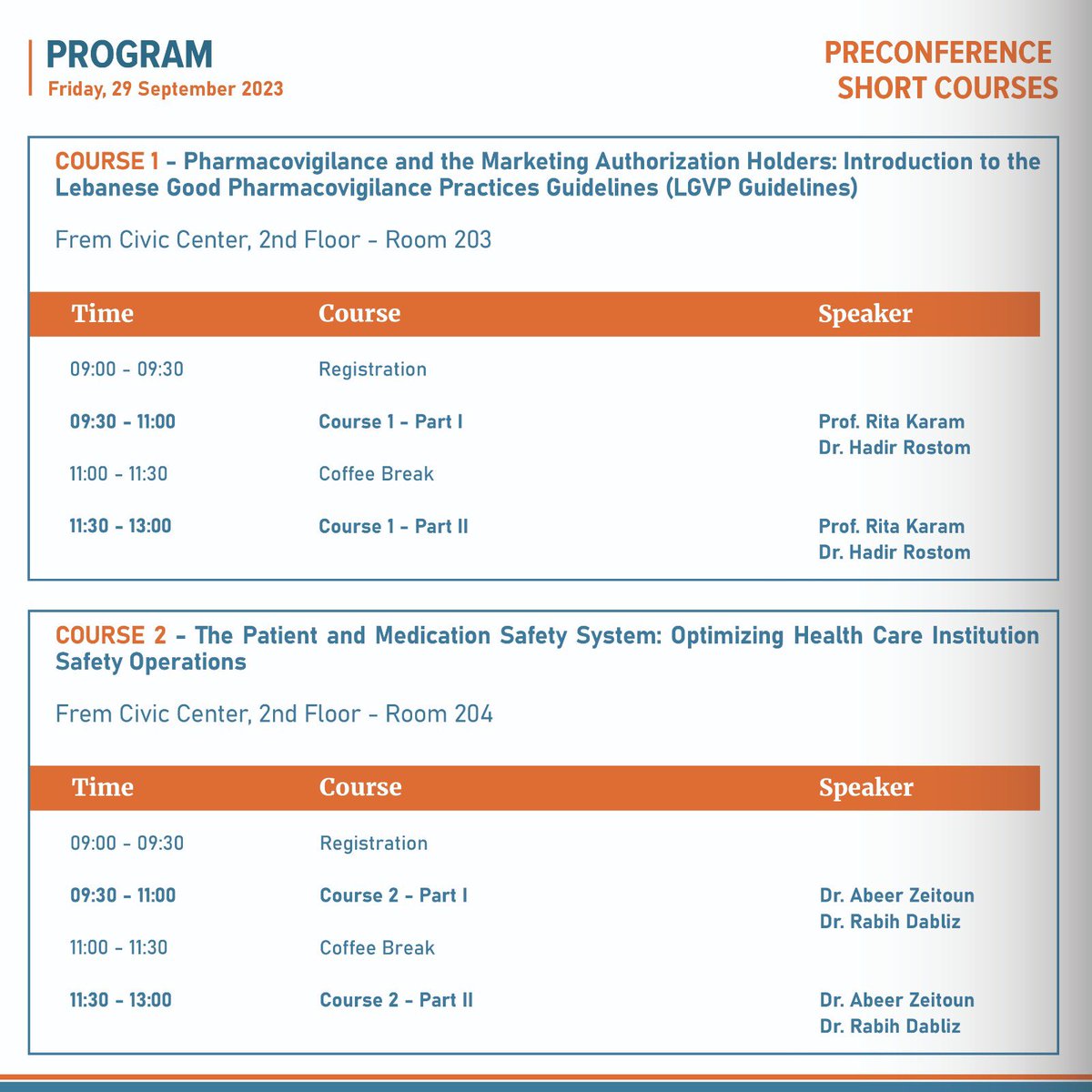 SciencePRO2012's tweet image. First Annual Lebanese Pharmacovigilance Conference

🗓️29 September 2023 - Pre-conference Short Courses
30 September 2023 - Conference Day
 
📍Lebanese American University, Byblos Campus

For further information and to register, please visit our website: sciencepro.me/first-annual-l…