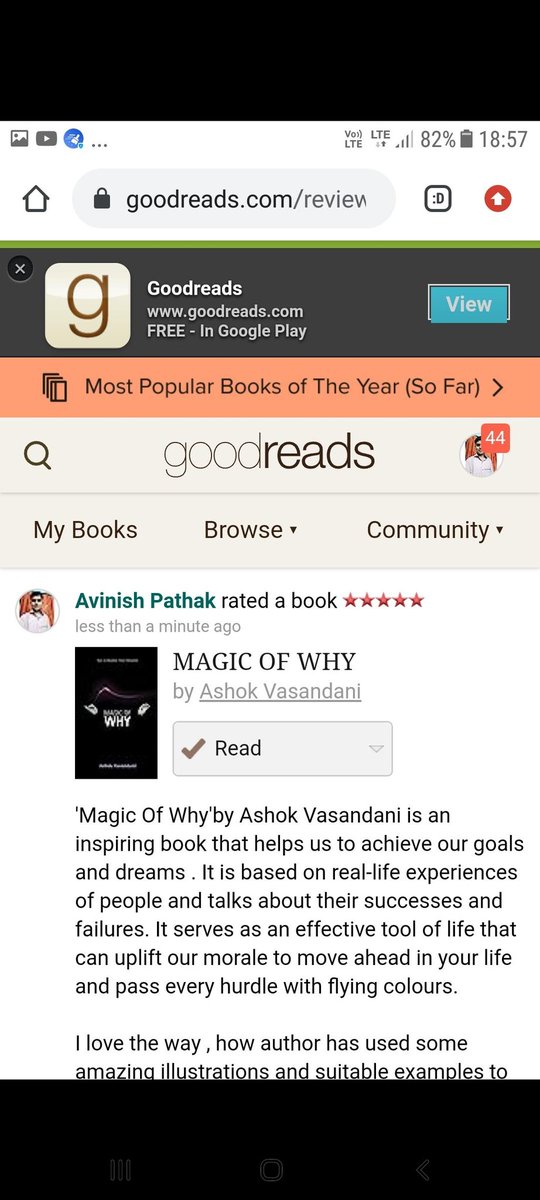 It is the most Humblig Experience 
for me & an honour as well, 
that My book 'Magic of WHY'
gets classified in the list of
'Most popular Books of the year'
by 'goodreads'. 
Thanks to all my readers who 
Helped my book attain this Status.
#AshokVasandani's
#MagicOfWHY

#bookstore