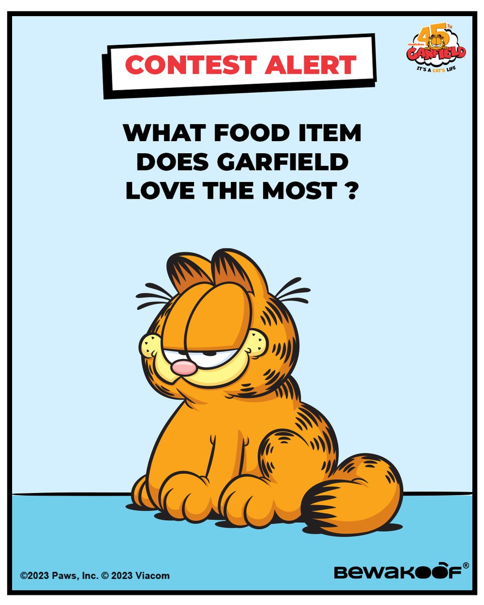 Garfield 45th Birthday Contest Alert ✨

Tell us the answer below & 10 lucky winners win Garfield merchandise + Bewakoof vouchers.

Rules:
- Follow @bewakoof & @Viacom18Store
- RT & LIKE this tweet
- Tag 3 friends with your answer

#ContestAlert #ContestIndia #GiveawayAlert