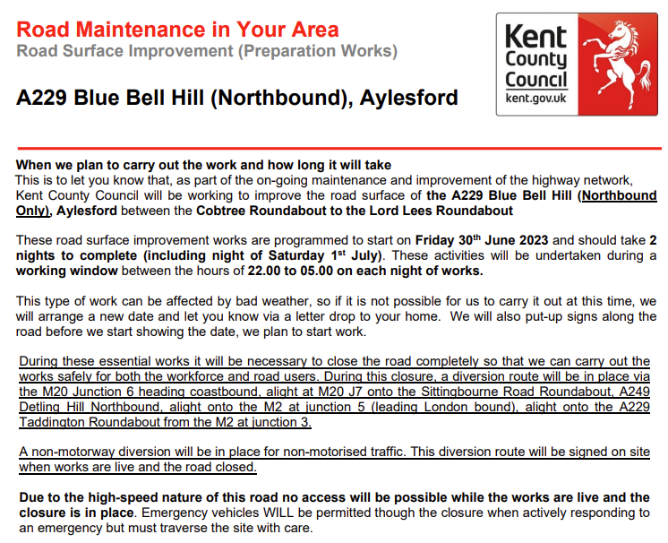 kcc-highways-on-twitter-a229-blue-bell-hill-northbound-road