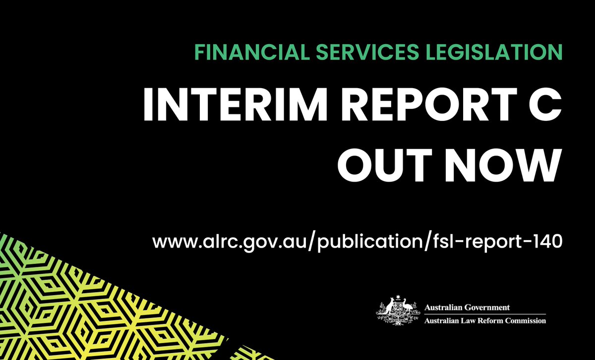 AusLawReform's tweet photo. Today the ALRC Financial Services Legislation Interim Report C was tabled in Parliament by the Attorney-General, the Hon Mark Dreyfus KC MP.

Submissions in response are invited until 26 July 2023.

Read Interim Report C: https://t.co/qIzhTvKay2

#auslaw #financialservices https://t.co/GYOjmZ6lu0