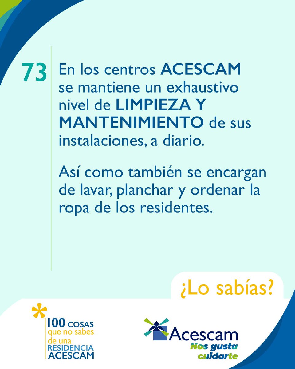 acescam_clm's tweet photo. #100CosasQueNoSabíasDeUnaResidenciaACESCAM

Nº 7️⃣3️⃣

Nuestros Centros tienen un servicio exhaustivo de limpieza y mantenimiento, diario.

Se lava, plancha y ordena la ropa de los residentes.

¿Lo sabías? Deja tu MG♥️ NO bulos.

#YoSoyTercerSector
#ACESCAMNosGustaCuidarte 💙💚 https://t.co/o7oGbIhgY8
