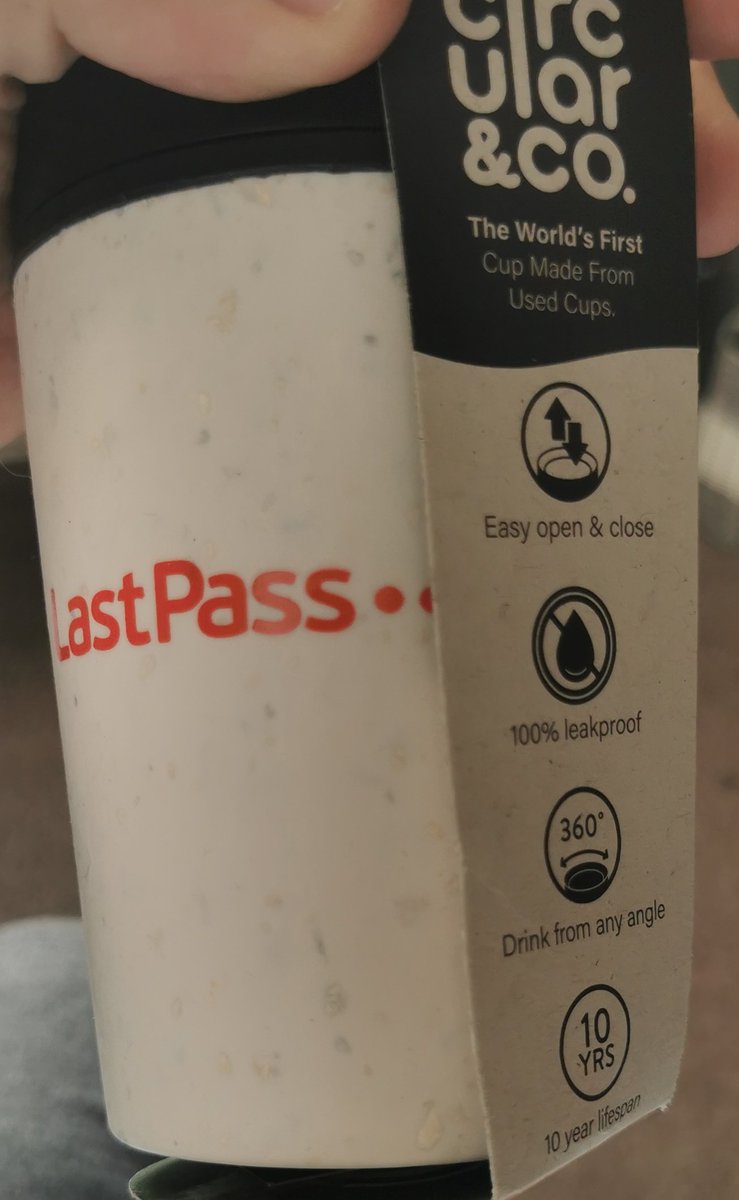 I picked up this LastPass cup yesterday. It's 100% leakproof. The guy on the marketing team who was giving them out also had some short straws..... #lastpass #ironic