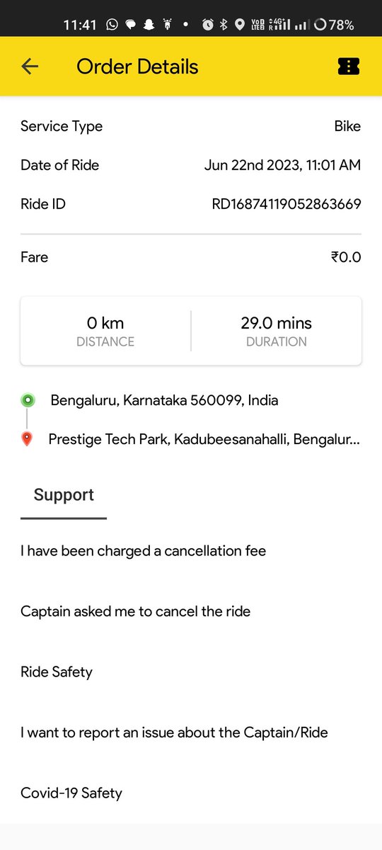 duttakash66's tweet photo. I booked a ride from @rapidobikeapp the Driver without asking me took an #offlineride and  when I asked the reason he didn't reply and I told him I won't pay full amount so he #attacked me, shouting in Kannada. #rapido Please make sure #Strict action is taken against this driver. https://t.co/0j17SWz9J1