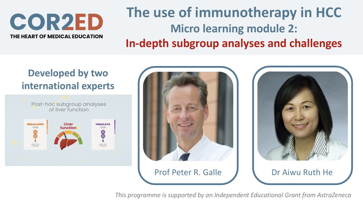 🔥 Out now

The 2nd learning module in a 2-part series on the use of #immunotherapy in #HCC. 
You'll learn about subgroup analyses and challenges of #IO for pts with HCC 

Check out module 1 if you haven't already👇
ow.ly/4QFi50OU81r

Module 2 here👇
ow.ly/VLbq50OU81q