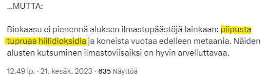MrjsvrA's tweet photo. @1st_sealord @magnusgustu @johavuka Tuo hiili on kiertokulussa mukana kuitenkin.

Käsittääkseni arvostusketjun kautta tuotetun biokaasun käyttö liikenteessä on varsin fiksua. Mutta missä käyttökohteessa, on hyvä kysymys. https://t.co/wSfDIANq2A