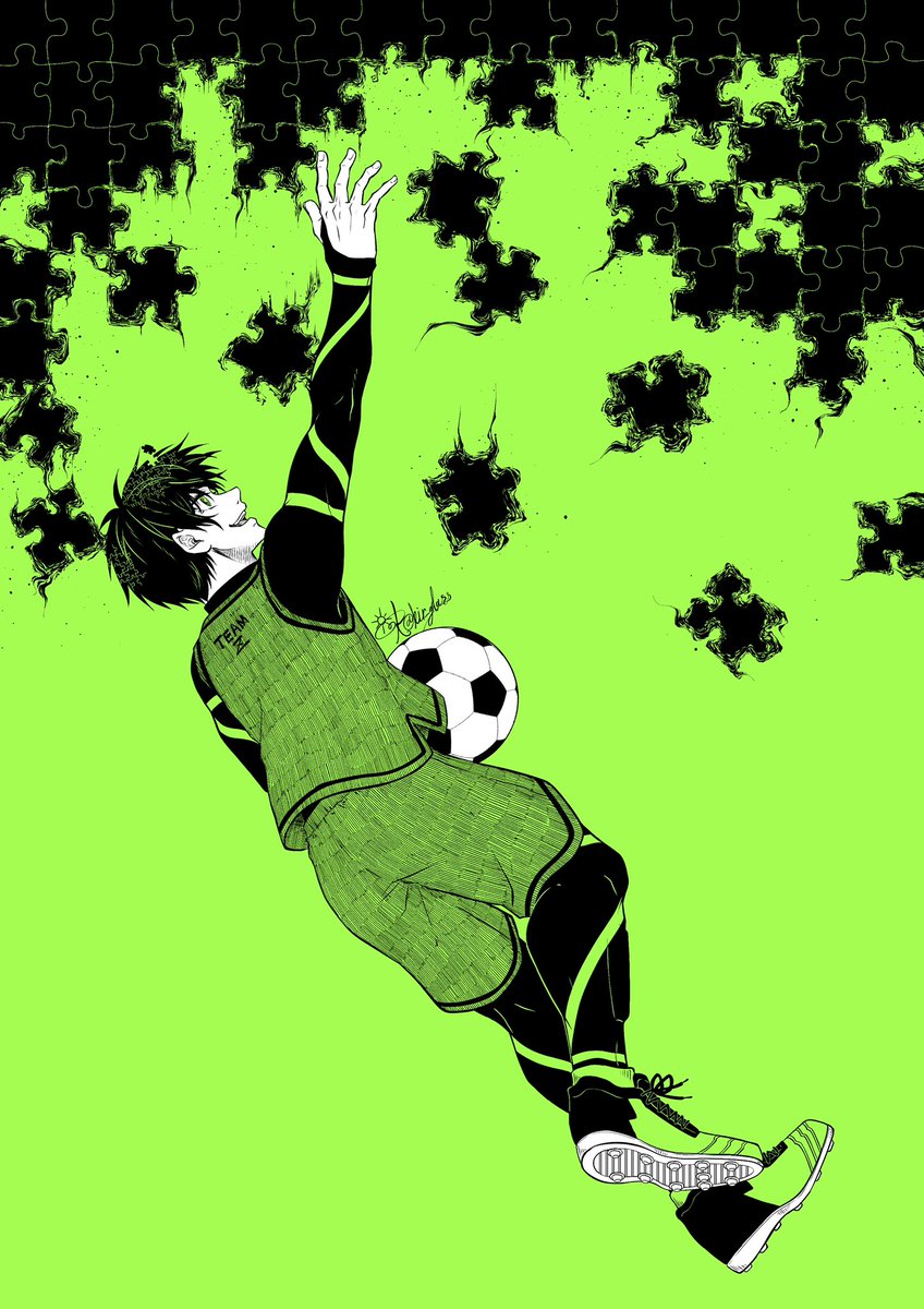 1boy male focus sportswear solo ball green theme green background  illustration images