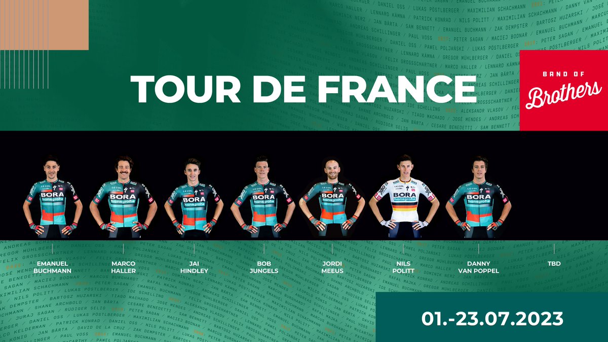 🇫🇷 #TDF23

Here is the first part of our line-up for the @letour 2023. The 8th rider will be one more climber and decided on the weekend.
