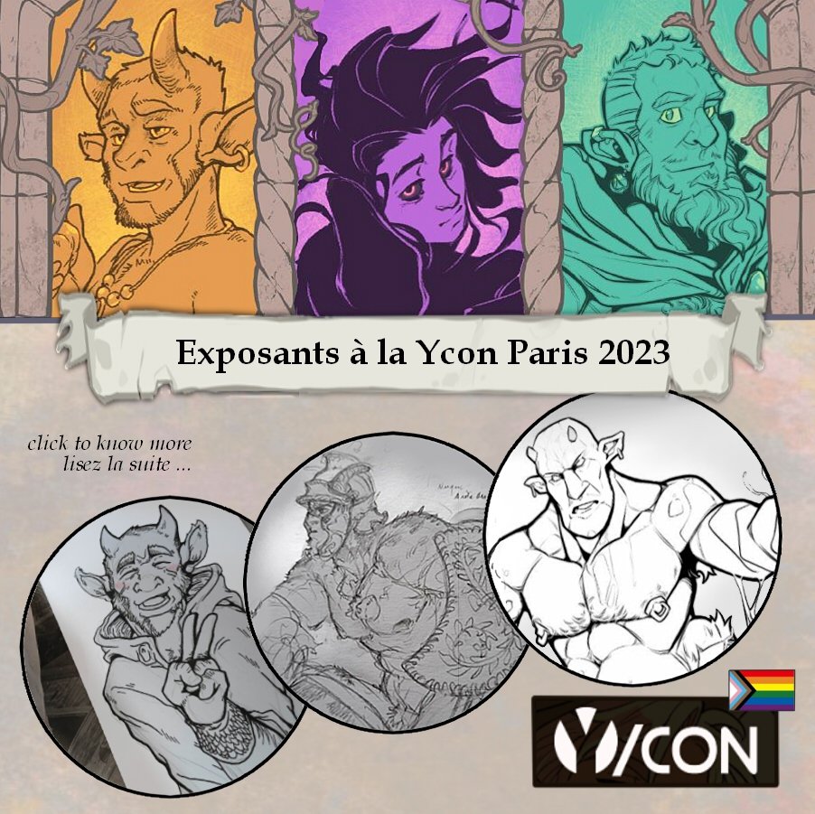 Exposants à la Ycon Paris Montreuil 2023 Les 4 et 5 Novembre 2023 Join us ❤️🧡💛💚🩵💙💜🩷 On se prépare au mieux 🤞 #gay #pride #PrideMonth2023 #ycon #yaoi #france #art #artist #tfeveryday #furry #bara #manga #energy #fanart