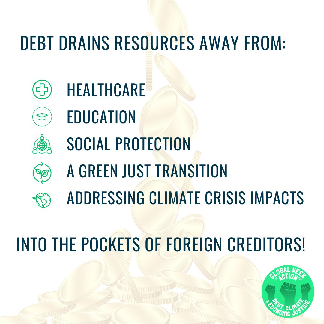 #GlobalSouth countries spend 5️⃣ times more on repaying #debt than addressing the #ClimateCrisis. With 160 days to go before #COP28, 130+ CSOs & activists are calling on rich countries to #CancelTheDebt for #ClimateJustice!

📝Sign the Statement: bit.ly/SignOnToCancel…