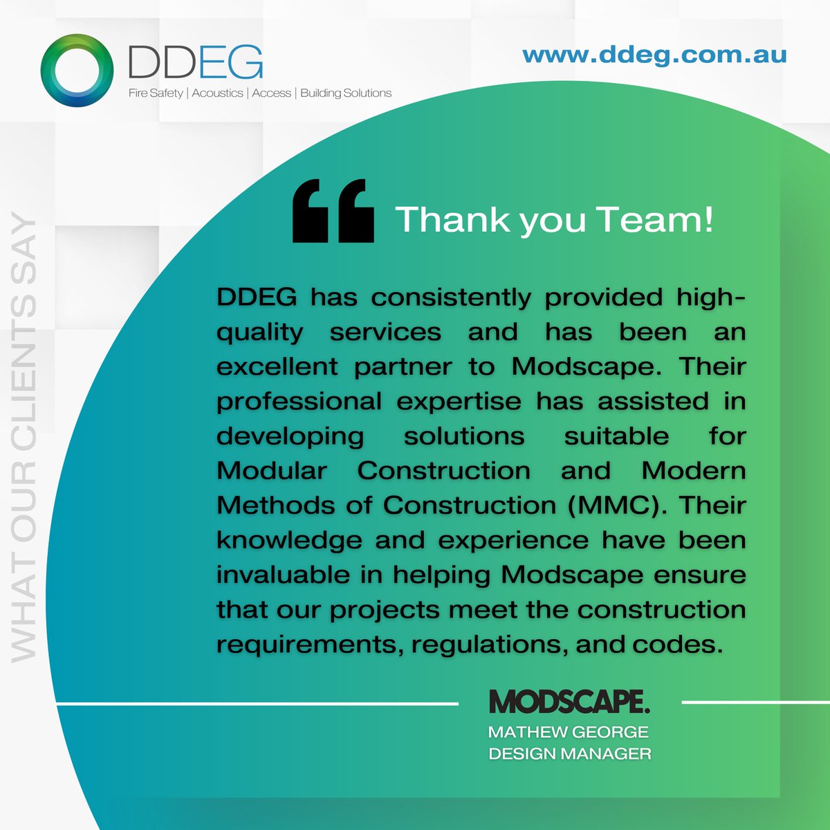 dobbsdoherty's tweet image. At DDEG, we make efficiency a top priority for all our clients #TestimonialThursdays
#DDEGTestimonials #PerformanceSolutions #DobbsDohertyEngineeringGroup #DDEG #abcb #aia #ncc #bdaa #bdq #modscape #bca #FireSafetyEngineering #Acoustics #DisabilityAccess #BuildingSolutions