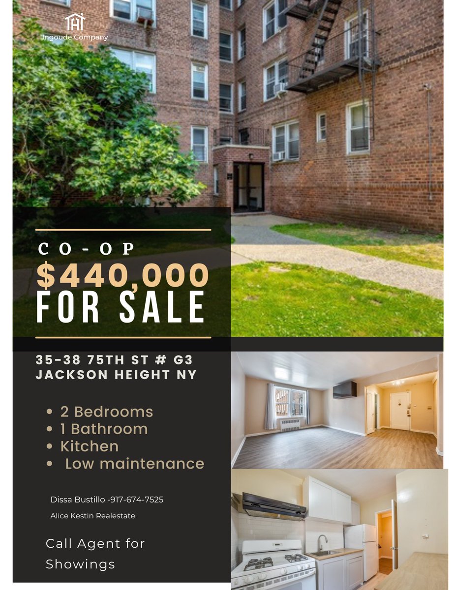 Dissa Bustillo (@dissab_realtor) on Twitter photo For Sale
Co-op
$440,000
2 bed 1 bath Co-op low maintenance $900 tax and utilities included.
35-38 75th st. Jackson Heights NY
#forsale #queensny #nyc #condo #RealEstate <a href="/AKestinproperty/">A.KESTIN Real Estate</a> #realtor #cooperative #InvestmentOpportunity #homeforsale For Sale
Co-op
$440,000
2 bed 1 bath Co-op low maintenance $900 tax and utilities included.
35-38 75th st. Jackson Heights NY
#forsale #queensny #nyc #condo #RealEstate <a href="/AKestinproperty/">A.KESTIN Real Estate</a> #realtor #cooperative #InvestmentOpportunity #homeforsale