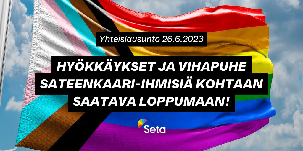 📢 Nyt ei voi enää katsoa ohi! Me 60 järjestöä ja Pride-järjestäjää vaadimme, että valtiovalta vahvistaa toimia sateenkaari-ihmisten turvallisuuden parantamiseksi ja syrjinnän poistamiseksi viipymättä! seta.fi/2023/06/20/yht… #vihapuhe #viharikos #sateenkaariihmiset #Pride