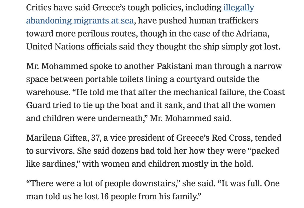 TW: death , trauma , drowning

If you have been reading compulsively about the Oceangate, as most of us have been, make sure you read about the conditions on the Messenia migrant boat. 

It was preventable. Laws need to change. 

greekreporter.com/2023/06/20/sur…

nytimes.com/2023/06/16/wor…