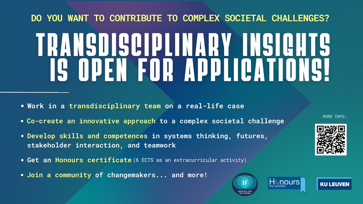 KU Leuven Institute for the Future (@ku_leuven_if) on Twitter photo 🚨 OPEN CALL for <a href="/KU_Leuven/">KU Leuven</a> students and #PhD researchers ►Join Transdisciplinary Insights 2023-2024!
Five challenges seek team members to co-create innovative #transdisciplinary approaches! đź’ˇApply before July 14.
More info: lnkd.in/eWADDRMj
<a href="/kuleuvenADS/">Arenberg Doc School</a>, <a href="/HSS_KULeuven/">Humanities & Social Sciences Group KU Leuven</a> 🚨 OPEN CALL for <a href="/KU_Leuven/">KU Leuven</a> students and #PhD researchers ►Join Transdisciplinary Insights 2023-2024!
Five challenges seek team members to co-create innovative #transdisciplinary approaches! đź’ˇApply before July 14.
More info: lnkd.in/eWADDRMj
<a href="/kuleuvenADS/">Arenberg Doc School</a>, <a href="/HSS_KULeuven/">Humanities & Social Sciences Group KU Leuven</a>