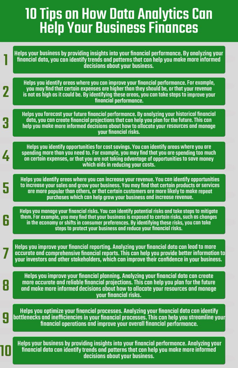 10 Tips on How Data Analytics Can Help Your Business Finances 

buff.ly/3CBDUMW 

#NorthernVirginiaAccountant #DMVAccountant #HerdonAccountant #FPandA #DataAnalytics #PointingtheWaytoGrowth