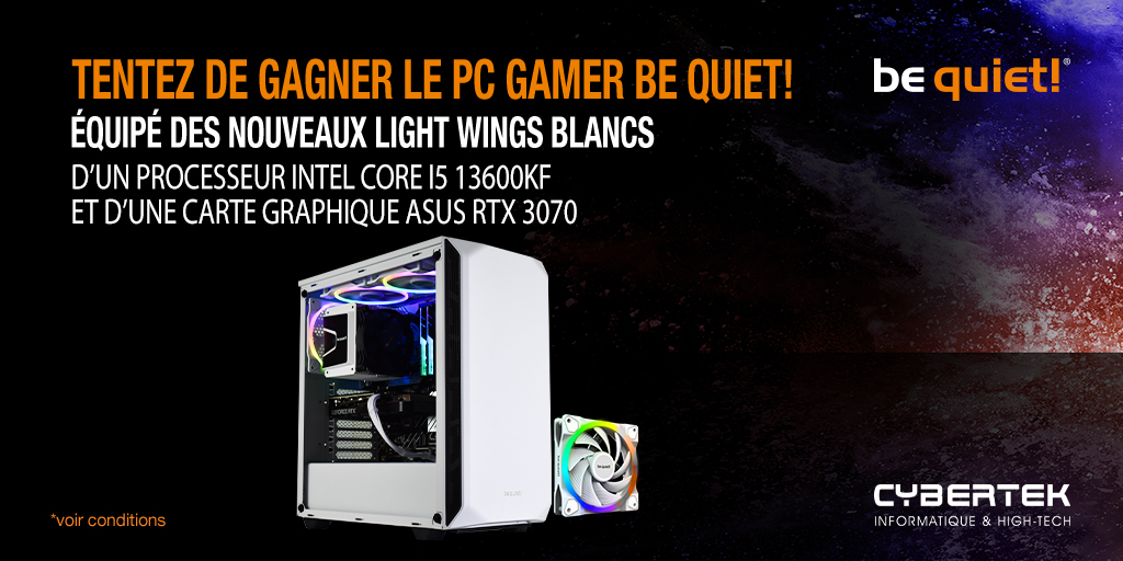 bequietFR's tweet photo. CONCOURS qui vaut le détour 😎

👾 Gagnez une config gamer white full be quiet! avec @cybertek_fr 
 
Pour participer 👉 https://t.co/bfOU2V3NVj
 
🍀 Fin le 12/07 ! https://t.co/WgLhdcnNpb