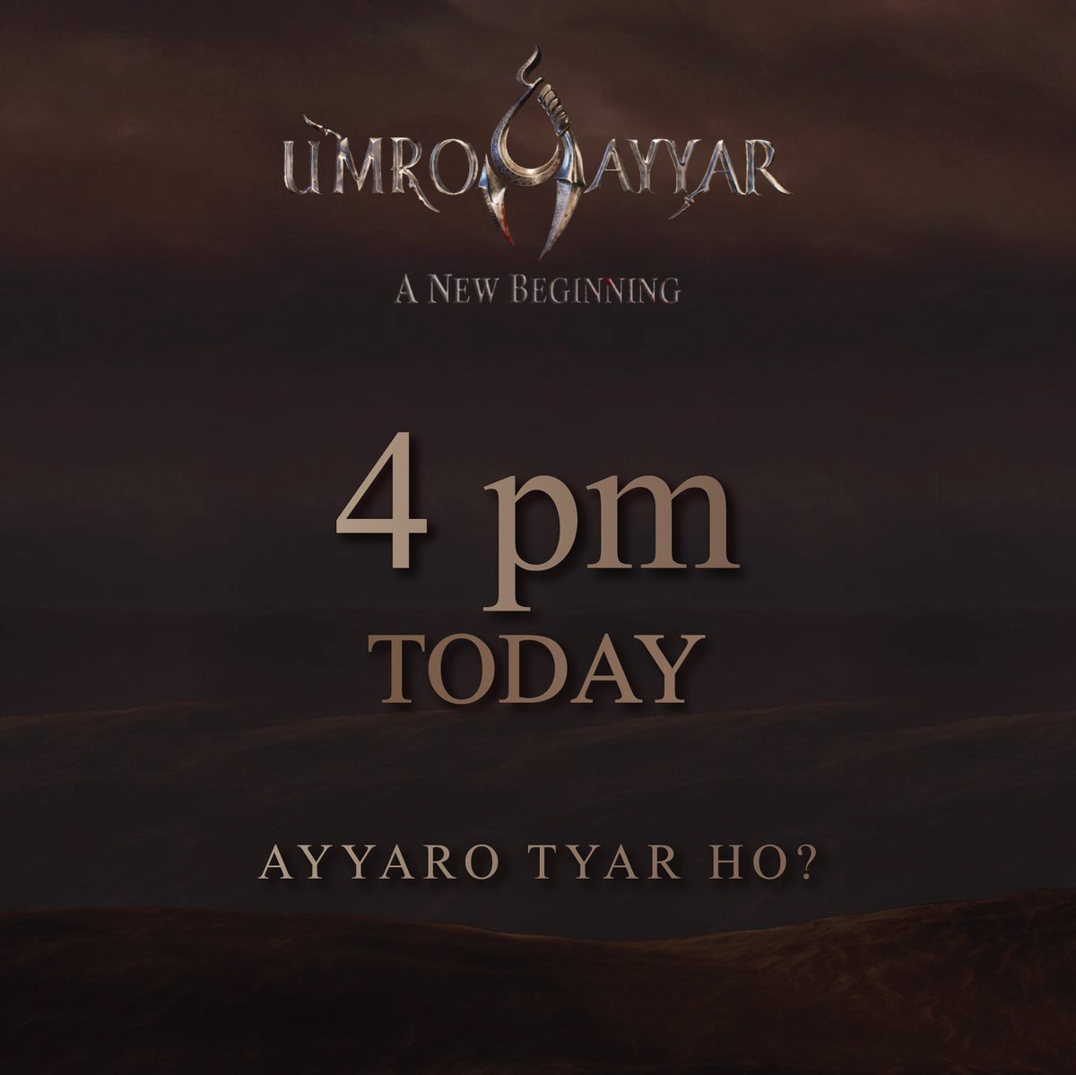 Catch the teaser of “Umro Ayyar: A New Beginning” today at 4 PM. Don't miss a glimpse of what's coming!'
#AyyaroTayyarHo #UmroAyyar #ANewBeginning #VRChiliProduction #TayyarHo #عمروعیار