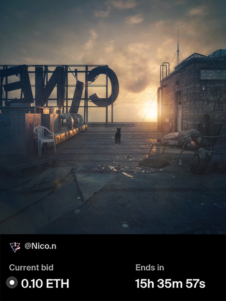 Gm again fam !
Big thanks to <a href="/Vethereumm/">Vethereum</a> for bidding on my artwork 'Rooftop Reverie'! 
Your support means a lot to me. 🎨✨

🚨 Current bid 0.10 $ETH
⏱️ 15hrs left
Available in "Dimensions" world on <a href="/foundation/">Foundation 🌐</a> by <a href="/simoneupup/">simoneup</a> 

foundation.app/@Nico.n/altend…