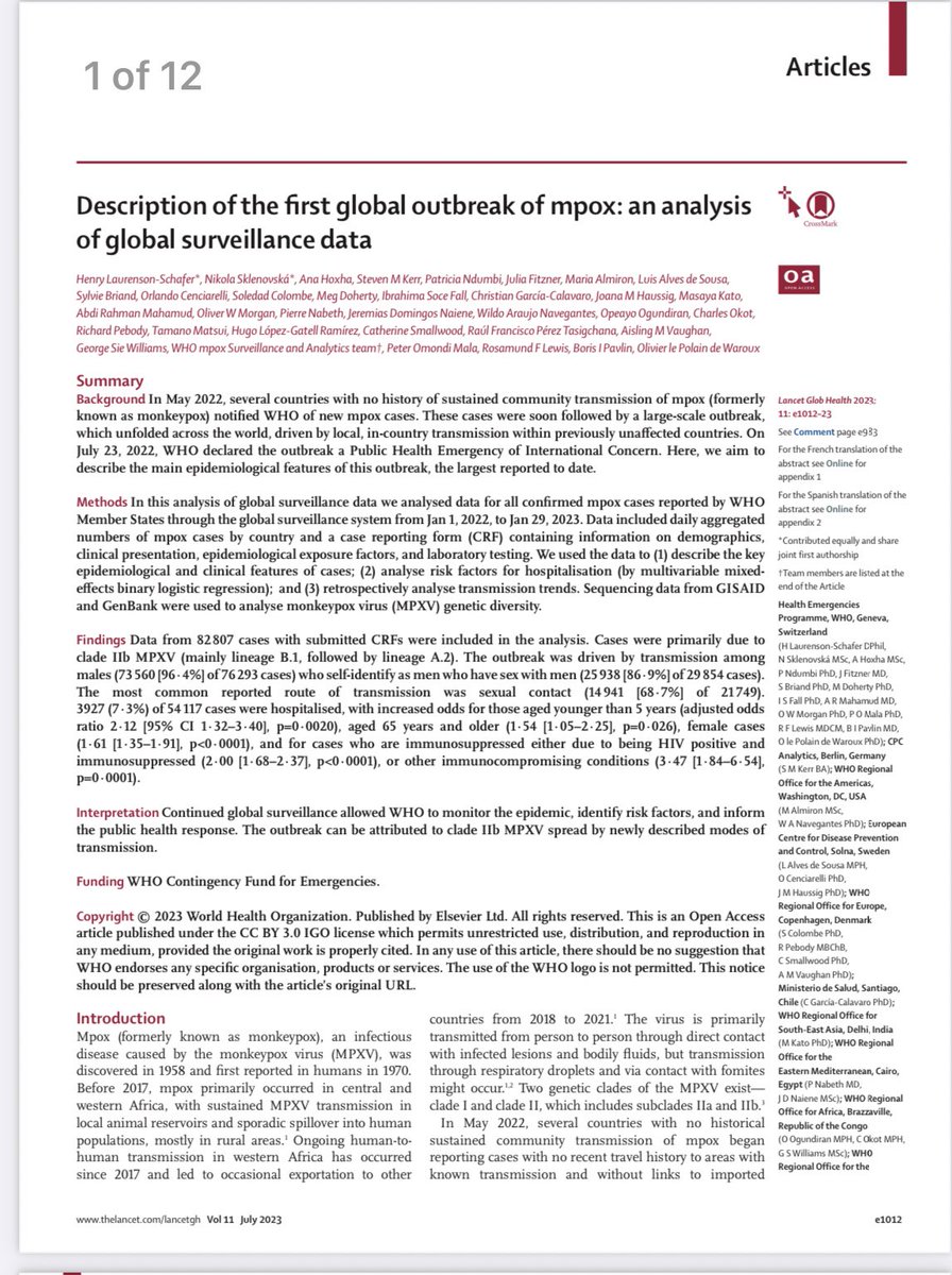 Chikwe Ihekweazu (@chikwe_i) on Twitter photo New publication led by <a href="/WHO/">World Health Organization (WHO)</a> colleagues describes largest global mpox outbreak. Using global surveillance data, they describe key outbreak epidemiological features
Underscores the importance of strengthening surveillance to inform public health response
bitly.ws/JeD3 New publication led by <a href="/WHO/">World Health Organization (WHO)</a> colleagues describes largest global mpox outbreak. Using global surveillance data, they describe key outbreak epidemiological features
Underscores the importance of strengthening surveillance to inform public health response
bitly.ws/JeD3
