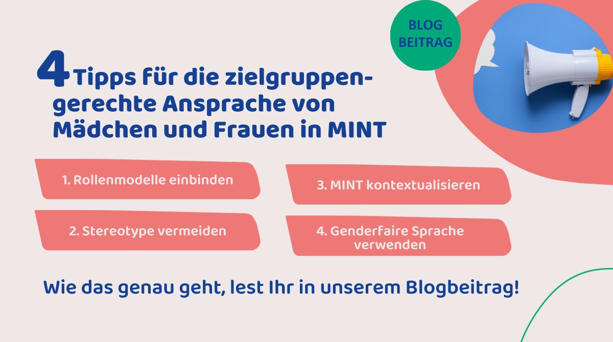 Geschlechter-#Stereotype aufbrechen und mehr Mädchen für Eure Projekte gewinnen - mehr dazu im Blogbeitrag mint-vernetzt.de/news/vier-tipp… und im MINTcafé Gender am 27. Juli: community.mint-vernetzt.de/event/mintcafe… #MINTBildung #MINTvernetzt #Chancengerechtigkeit #MädcheninMINT #FraueninMINT