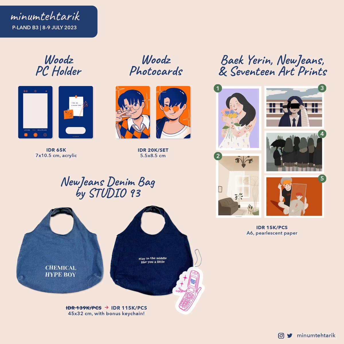 minumtehtarik's tweet image. Katalog minumtehtarik
8-9 july 2023 @ P-LAND B3

🌿 original, baek yerin, newjeans, svt, woodz, genshin, jjk, sxf
🌿 pickup at @plandartmarket ✅ mail order ✅
🌿 open po 22-25 june 2023: bit.ly/pominumtehtarik

#PLANDVol2_Fanshop #PLANDVol2_FanshopCatalog