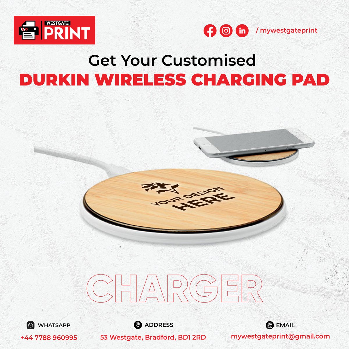 Say goodbye to tangled cables and enjoy a clutter-free charging experience. Order now!

#CustomChargingPad #WirelessCharging #ConvenientCharging #OrderNow #mailboxesetc #westgateprint_BradFord #uk #Real_WestgatePrintBradford #best_westgateprint_bradford #FastPrint_Bradford
