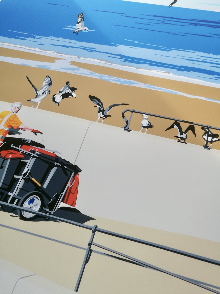 JClarkArtist's tweet photo. Beach Bins. #handcut #vinyl on A0 Perspex panel with lacquer finish. With Summertime here, it’s time to let some morning sunshine inside the home. Depicting a view of #RedcarBeach, this original is available to purchase - please DM if interested. #ArtOfTheDay #ArtistOnTwitter https://t.co/IB9QCmALuz