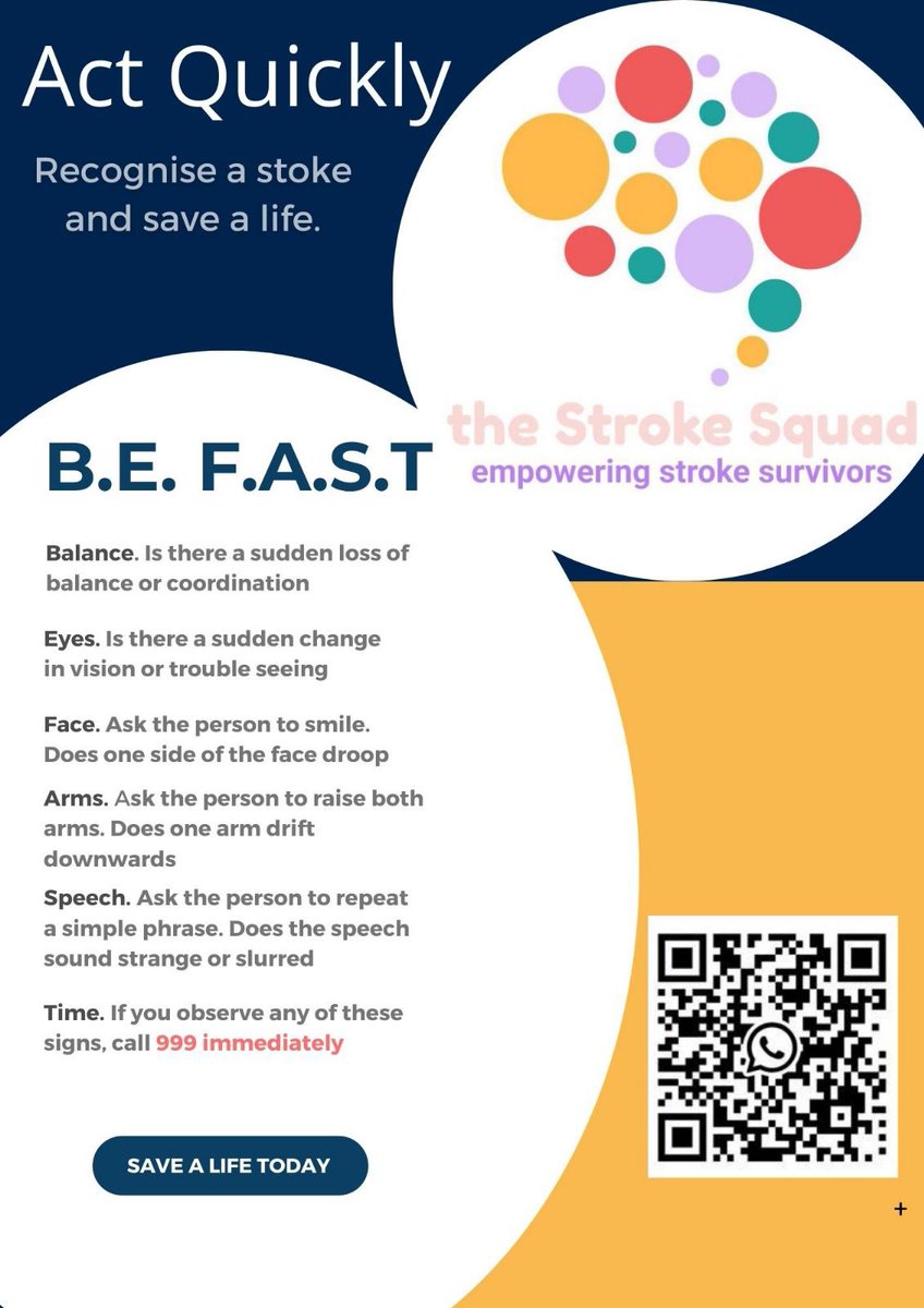 thestrokesquad's tweet image. Most people recognise the F.A.S.T adverts, but.

B for Balance
E for Eyes

Are 2 symptoms that many of us suffered from when having a stroke. 

Please B.E. F.A.S.T
