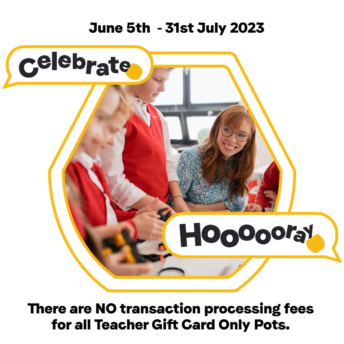 From June 5th - 31st July 2023, we’re waiving the transaction processing fee that usually applies to contributions on all Teacher Gift Card-Only Pots.

#FreeTeacherPots, #TeacherAppreciation, #TeacherResources, #Parenting, #Education