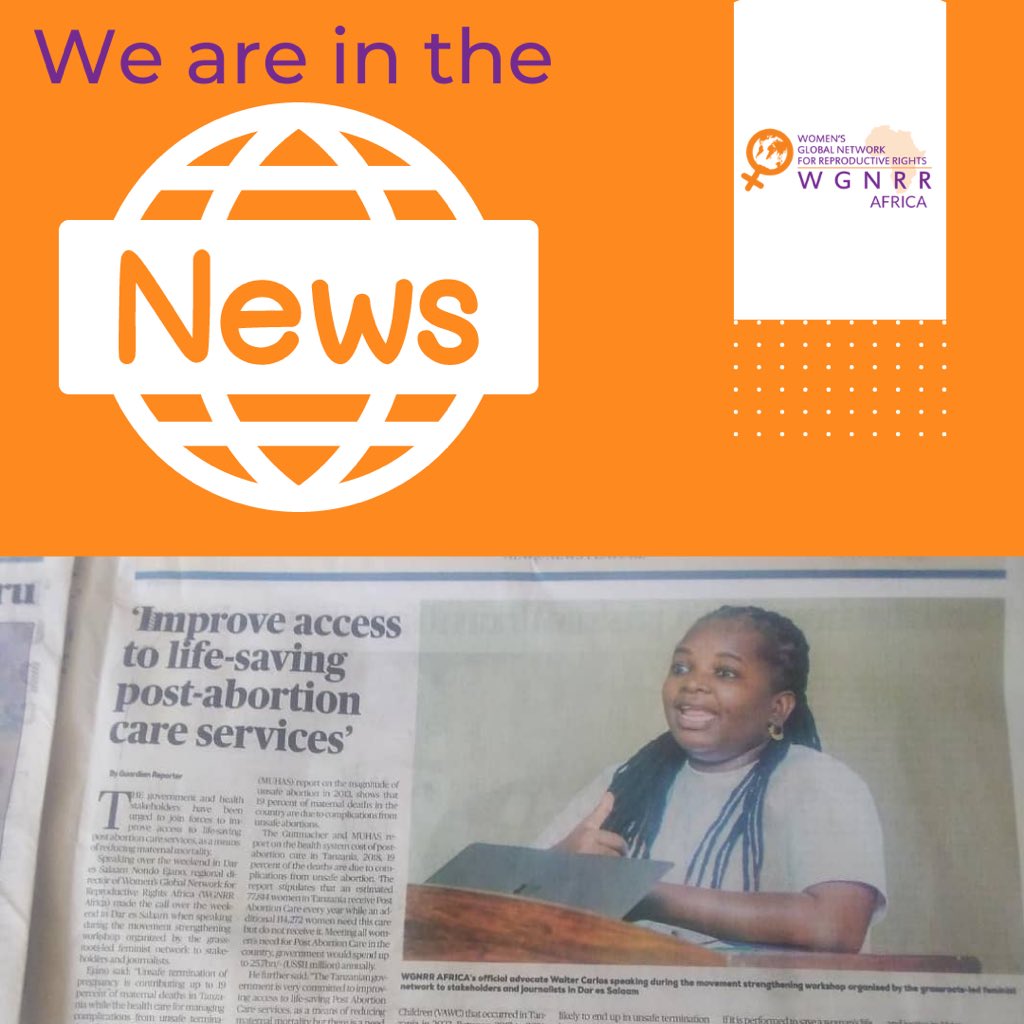 wgnrr_africa's tweet photo. Breaking News! 

📰 WGNRR Africa and partners call for a collective effort to address maternal mortality due to unsafe termination of pregancies in Tanzania 🚨

 Read and share the article here 👉 https://t.co/KpOlzGLcEj (Link available on our bio). https://t.co/LxGPXhqiKw