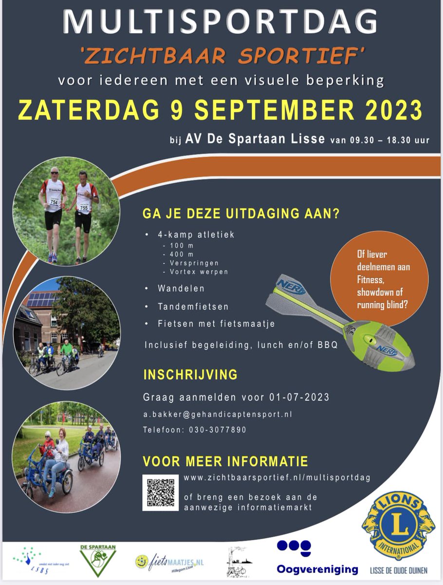 Zaterdag 9 september vindt weer een Multisportdag voor iedereen die blind of slechtziend is plaats. Atletiek, goalball, showdown, hardlopen, wandelen en fietsen staan op het programma! Ontdek welke sport het best bij jou past! Meer informatie of aanmelden: gehandicaptensport.nl/actueel/nieuws…