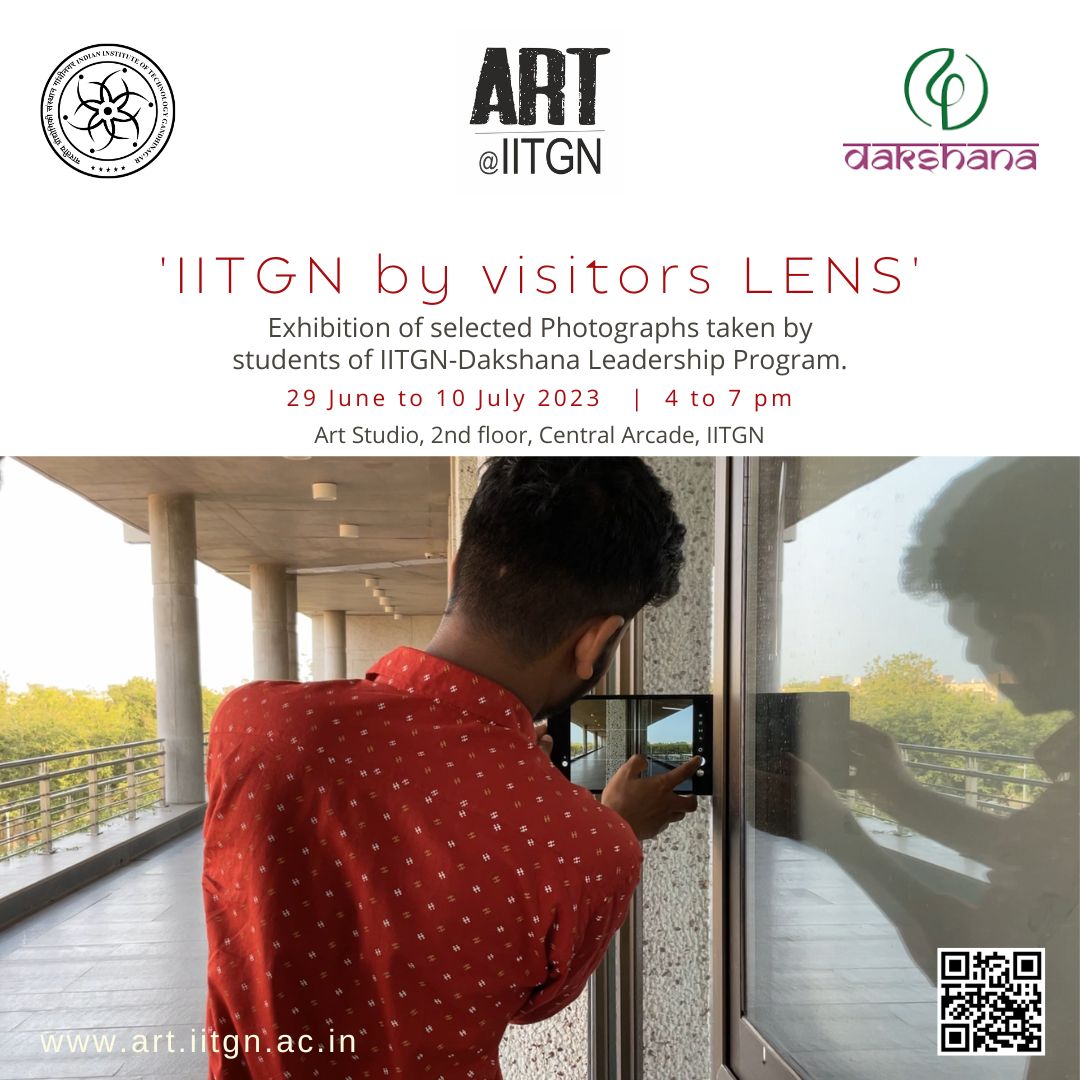 ArtIitgn's tweet photo. Invitation to 'IITGN by visitors LENS' an exhibition of selected Photographs taken by students of IITGN-Dakshana Leadership Program. OPEN to ALL, Walk-In. Dates: 29 June to 10 July 2023 (excluding Sundays) 4 to 7 pm @DakshanaIndia @iitgn #artatiitgn #photography  #exhibition https://t.co/xaMqfZ3xM0
