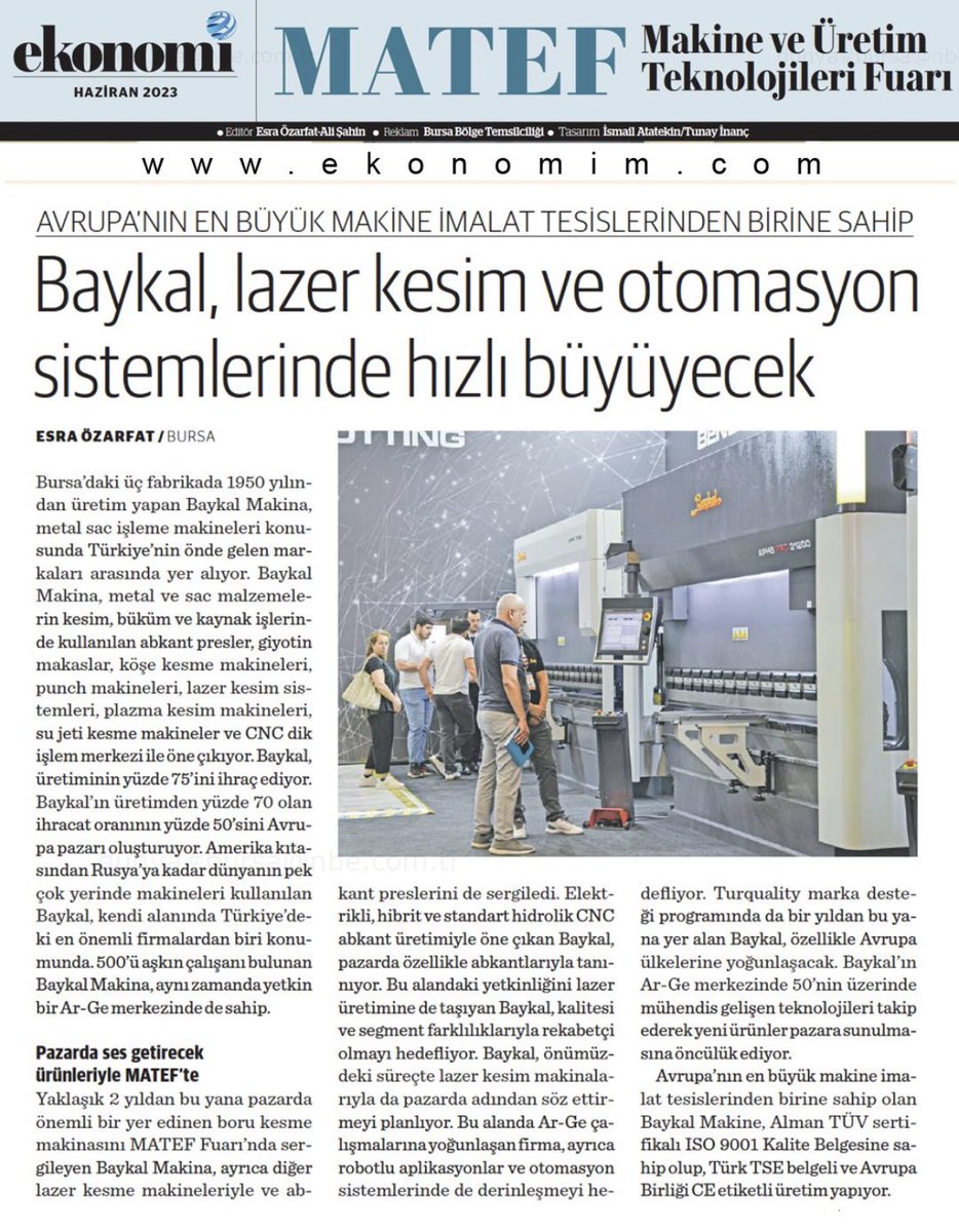 baykalmachine's tweet photo. Ekonomi Gazetesi Bursa Bölge Temsilciliği 'ne teşekkürlerimizle 👏
#Baykal #Lazer #Otomasyon #Matef https://t.co/71LjwwLoc6