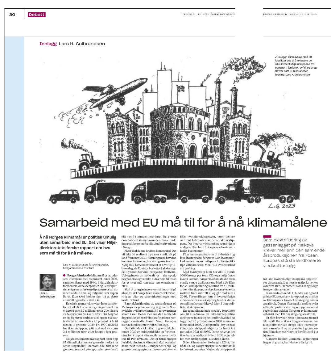 Fridtjof Nansen Institute (@fninansen) on Twitter photo Norge må samarbeide med EU for å greie å nå #klimamålene, skriver FNI-forskningsleder <a href="/lhgulbrandsen/">Lars H. Gulbrandsen</a>. På kronikkplass i dagens <a href="/DN_no/">Dagens Næringsliv</a> advarer han regjeringen mot å melde seg ut av klimasamarbeidet med EU om #skog- og #arealbruk. dn.no/innlegg/klima/… Norge må samarbeide med EU for å greie å nå #klimamålene, skriver FNI-forskningsleder <a href="/lhgulbrandsen/">Lars H. Gulbrandsen</a>. På kronikkplass i dagens <a href="/DN_no/">Dagens Næringsliv</a> advarer han regjeringen mot å melde seg ut av klimasamarbeidet med EU om #skog- og #arealbruk. dn.no/innlegg/klima/…